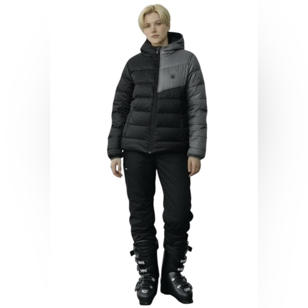 Spyder Ace Short Boys Black Hooded Puffer Jacket, Large